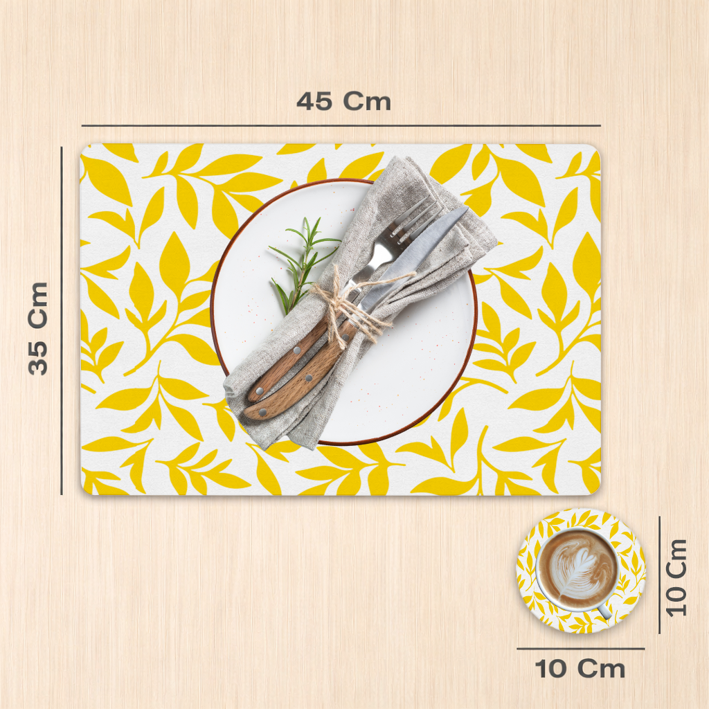 Mustard Yellow Botanical Leaves Charger Plate Set 12 Pieces