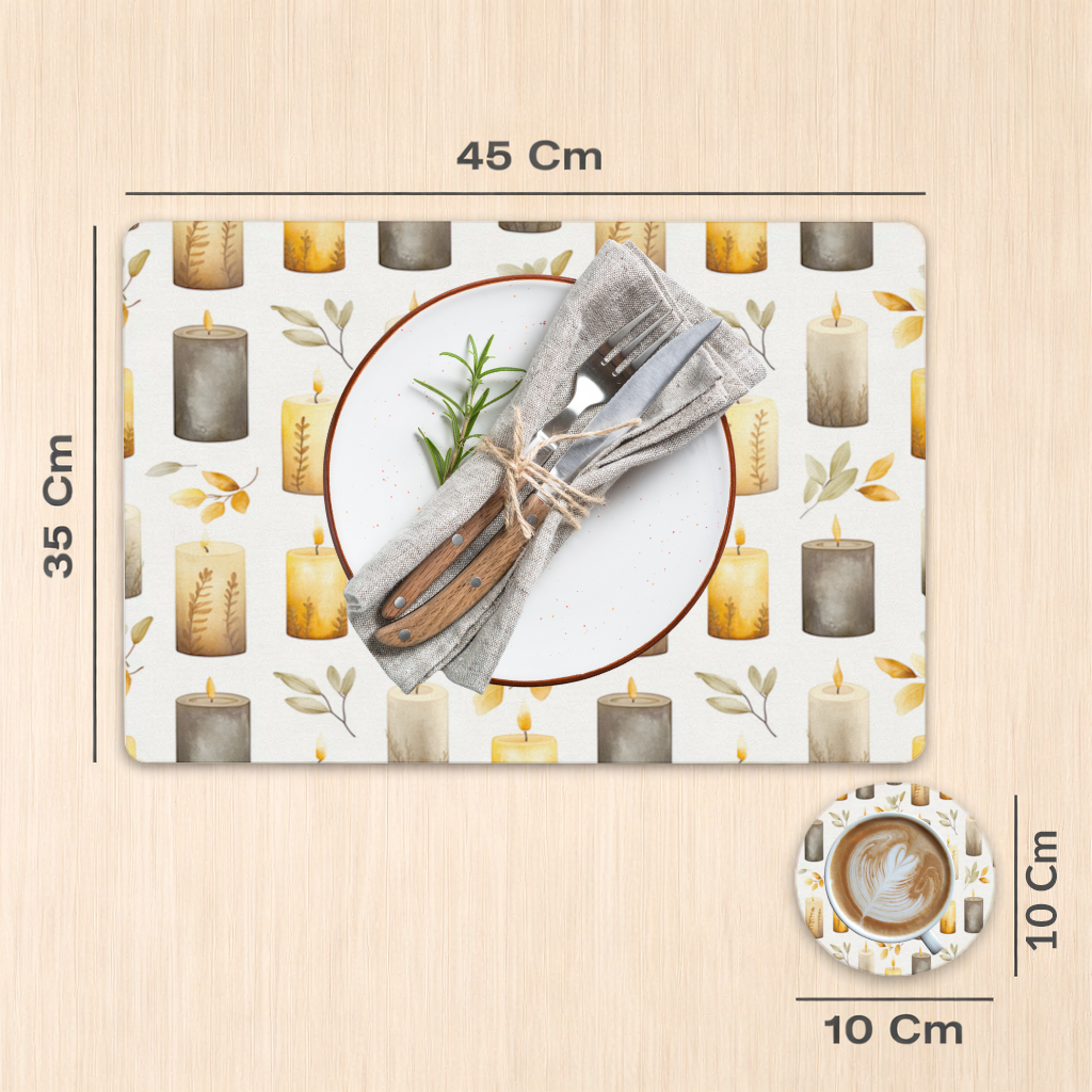 Warm Neutral Autumn Candles and Leaves Charger Plate Set 12 Pieces