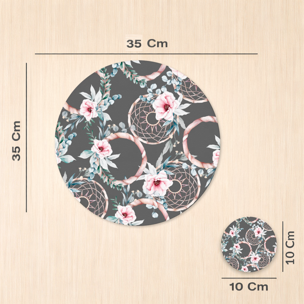 Boho Çiçek ve Dreamcatcher Deseni Servis Tabağı Altlığı (12 Adet)