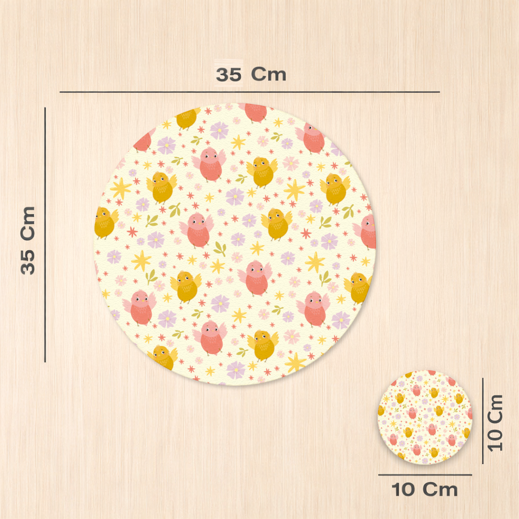 Cute Birds and Floral Pastel Spring Pattern Illustration Charger Plate Set 12 Pieces