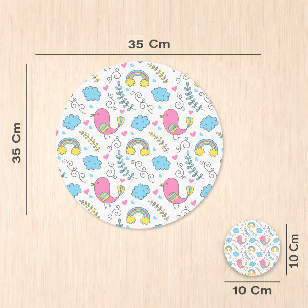Cute Pink Bird and Rainbow Kids Pattern Charger Plate Set 12 Pieces