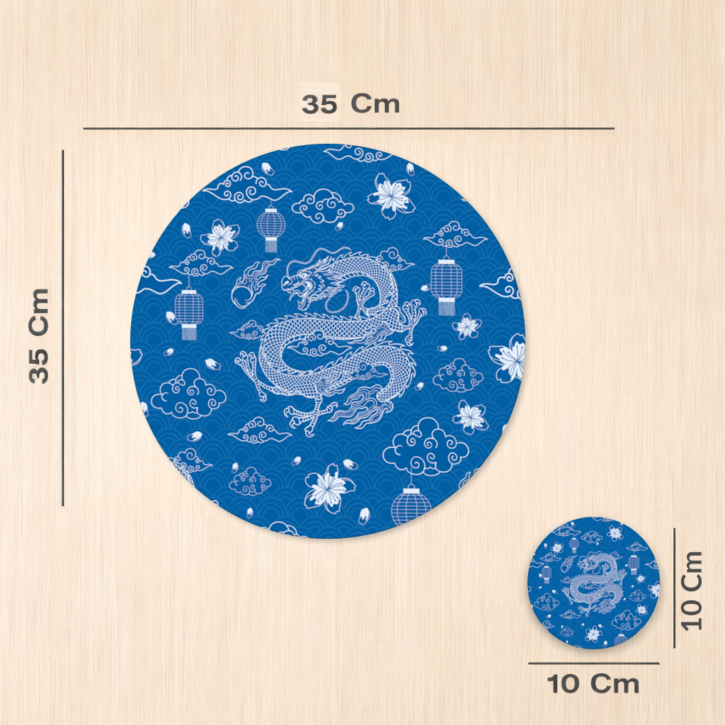 Traditional Dragon Pattern on Blue Background Charger Plate Set 12 Pieces