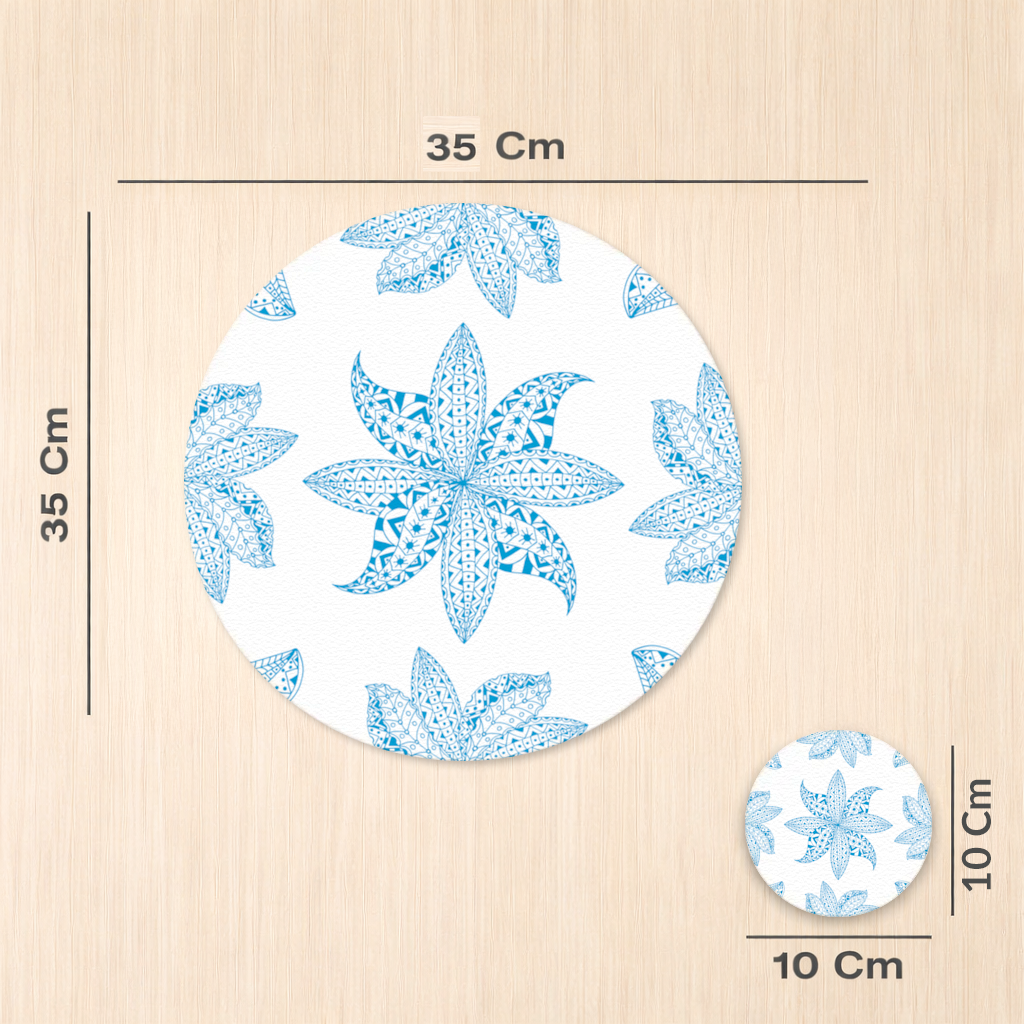 Blue Mandala Floral and Leaf Zentangle Pattern Charger Plate Set 12 Pieces