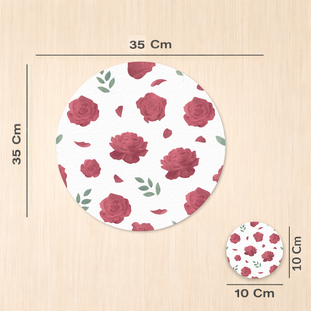 Red Rose and Leaf Romantic Seamless Pattern Charger Plate Set 12 Pieces