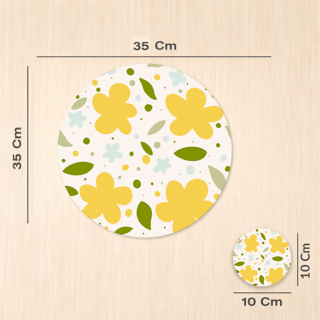 Yellow Floral and Leaf Boho Seamless Pattern Charger Plate Set 12 Pieces