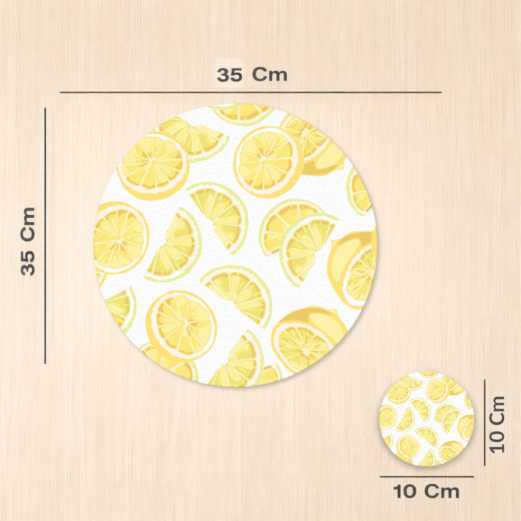 Taze Limon Dilimli Canlı Yaz Deseni Servis Tabağı Altlığı (12 Adet)