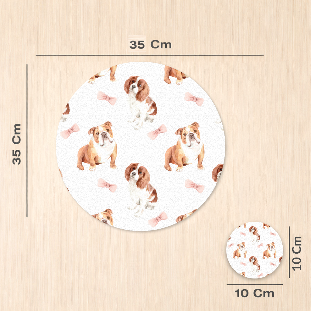 Watercolor English Bulldog and Cavalier Puppy Pattern Charger Plate Set 12 Pieces