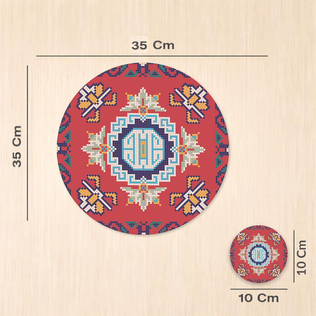 Traditional Kilim Inspired Red Ethnic Geometric Pattern Charger Plate Set 12 Pieces