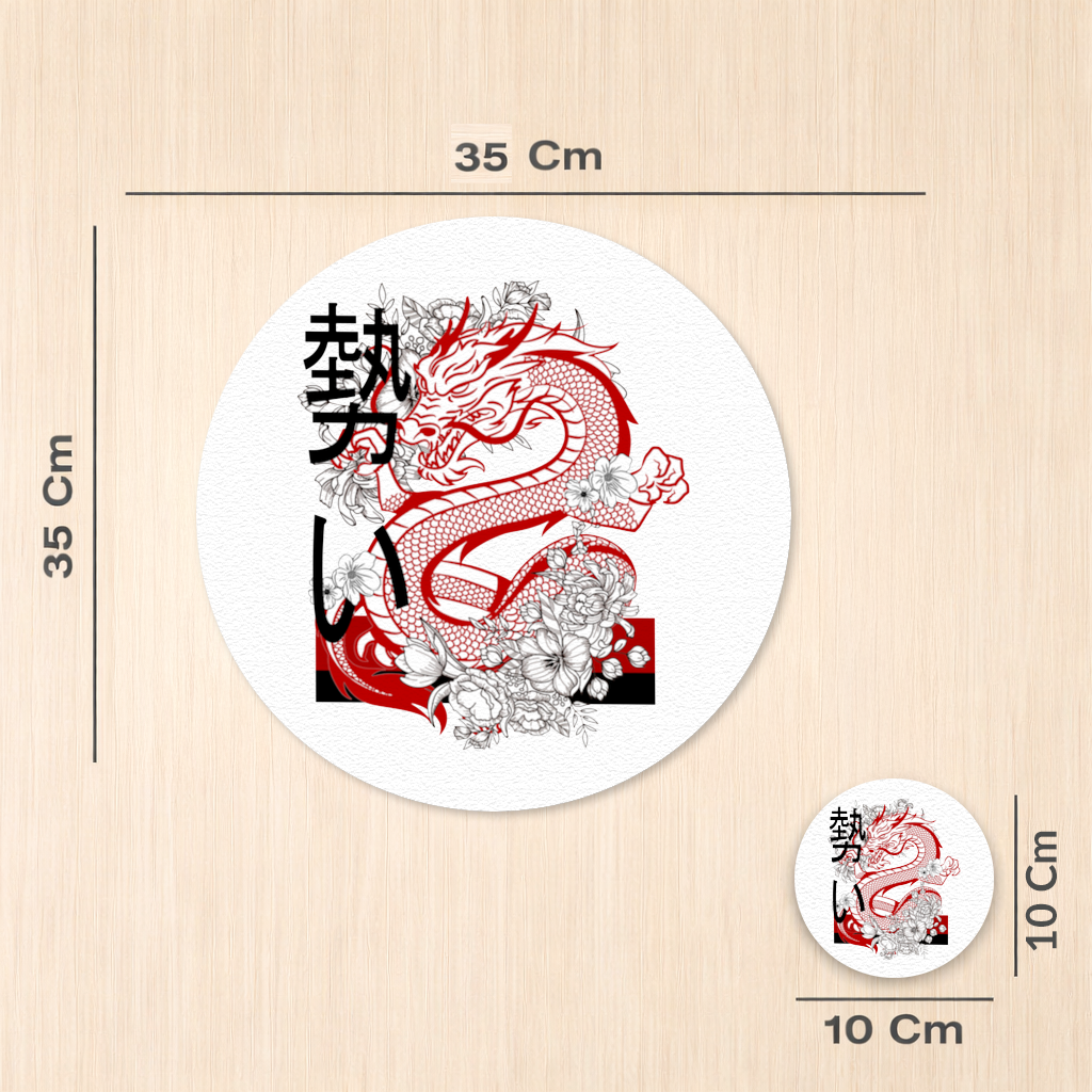 Japanese Dragon with Floral Design Charger Plate Set 12 Pieces
