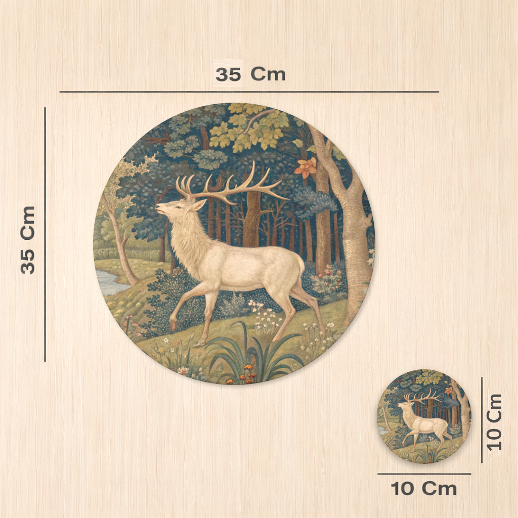 Noble Deer in Forest Landscape Classic Art Illustration Charger Plate Set  12 Pieces