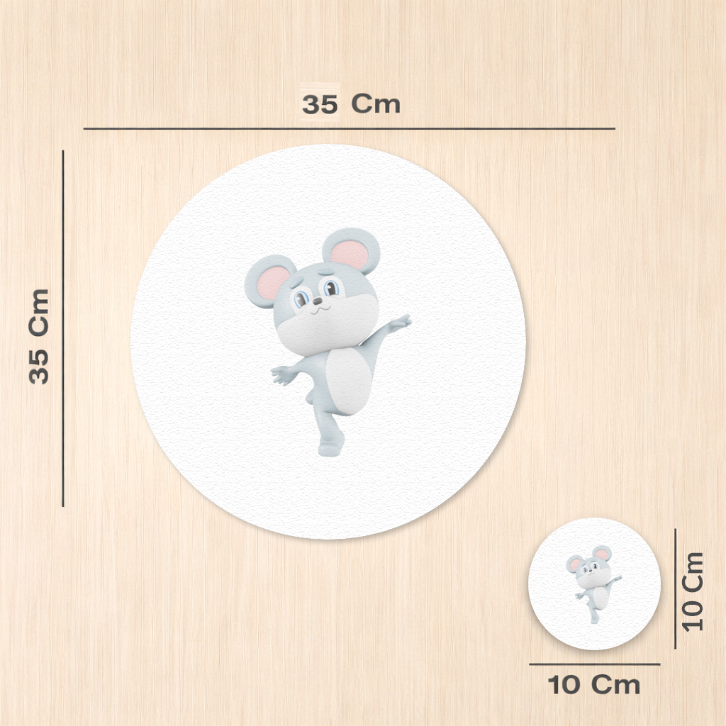 Dancing Cute Grey Mouse Character Charger Plate Set 12 Pieces