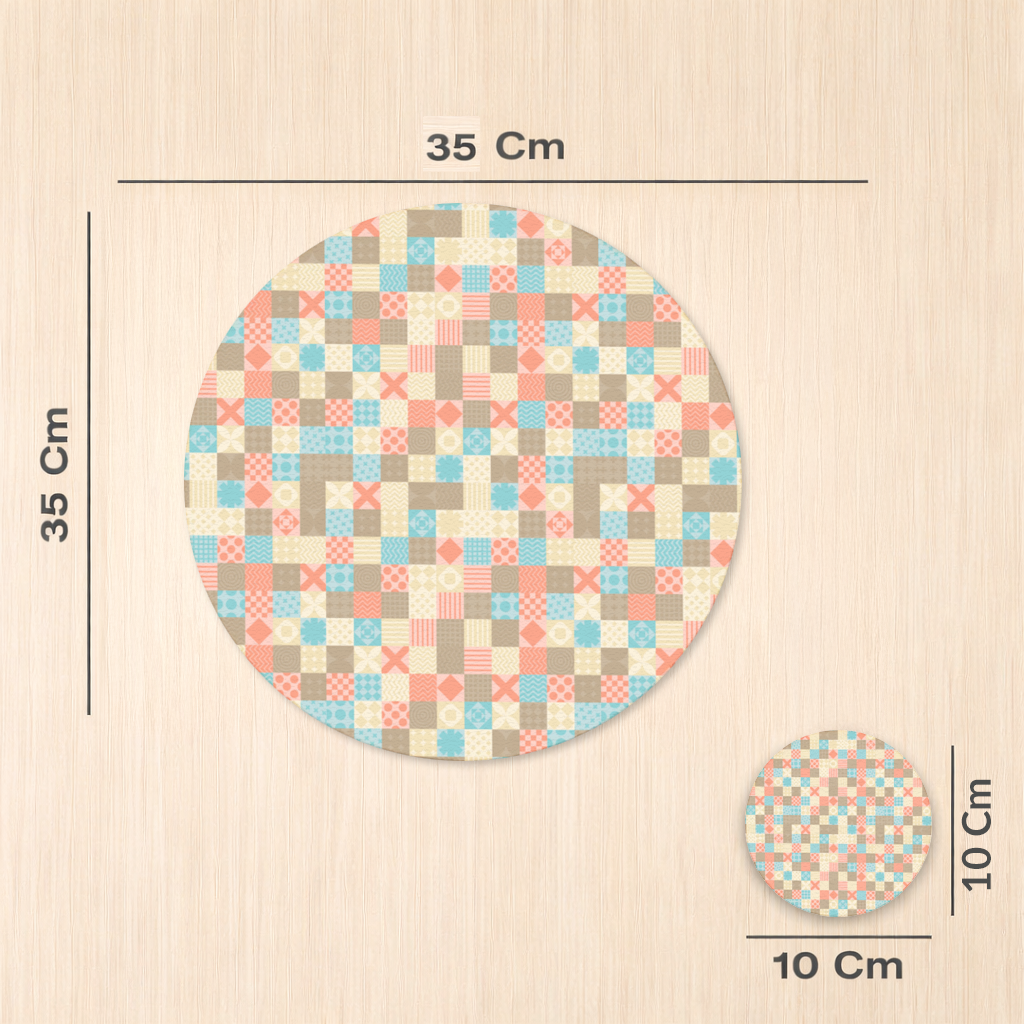 Renkli Modern Geometrik Kare Desen Servis Tabağı Altlığı (12 Adet)