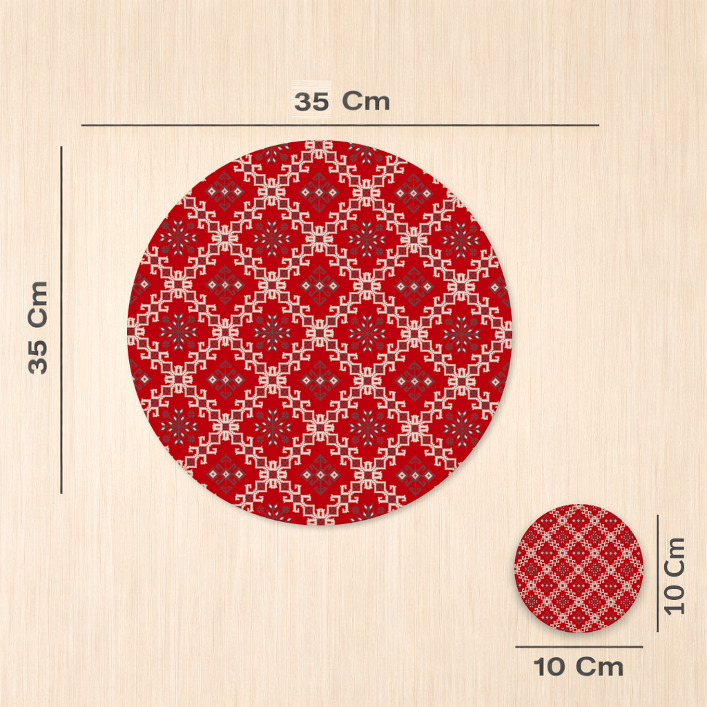 Red Ethnic Embroidery Pattern Charger Plate Set  12 Pieces