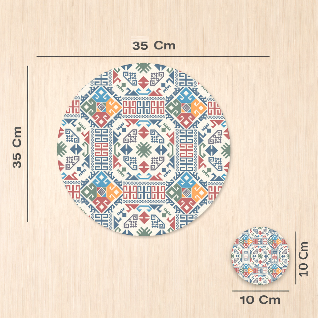 Çok Renkli Etnik Geometrik Motif Servis Tabağı Altlığı (12 Adet)