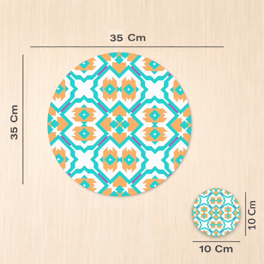 Orange and Turquoise Geometric Pattern Charger Plate Set 12 Pieces