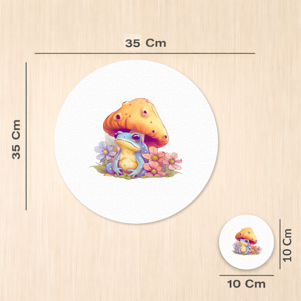 Blue Frog Resting Under Orange Mushroom Charger Plate Set 12 Pieces