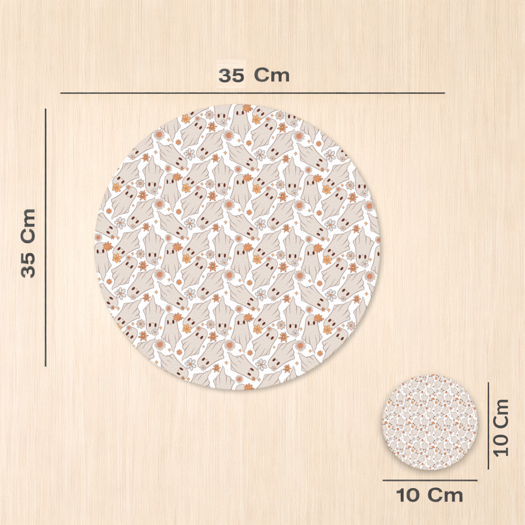 Retro Floral Cute Ghost Seamless Pattern Charger Plate Set 12 Pieces