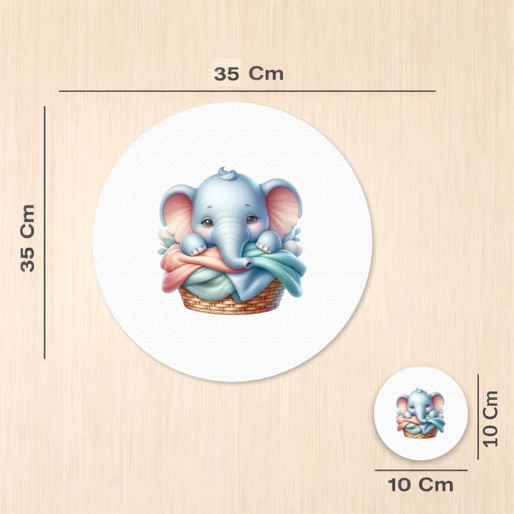 Cute Baby Elephant in Basket Charger Plate Set 12 Pieces