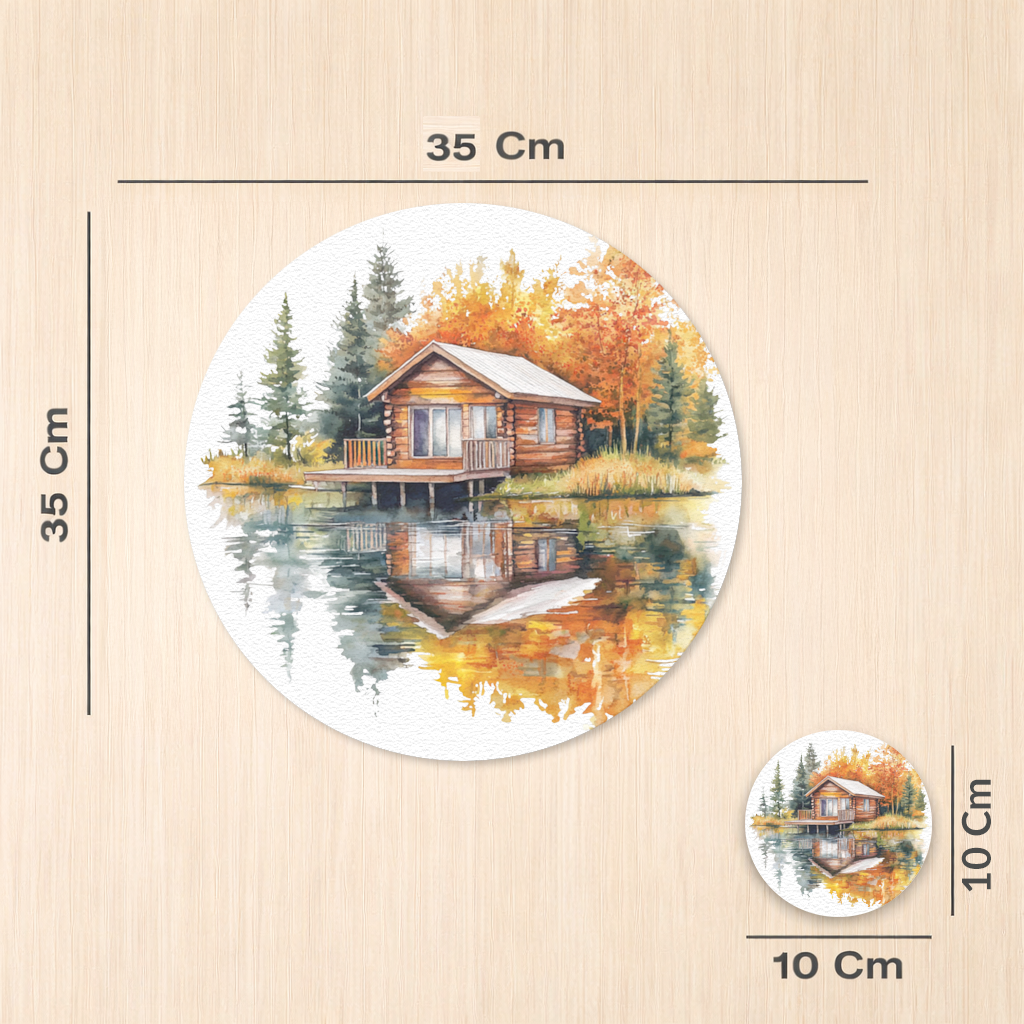 Lakeside Log Cabin Autumn Landscape Charger Plate Set 12 Pieces