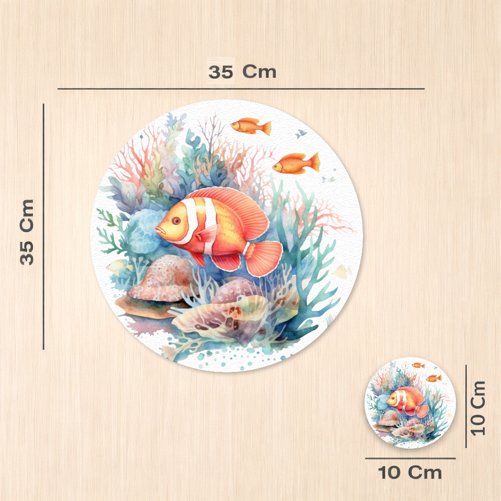 Watercolor Clownfish and Tropical Coral Reef Charger Plate Set 12 Pieces