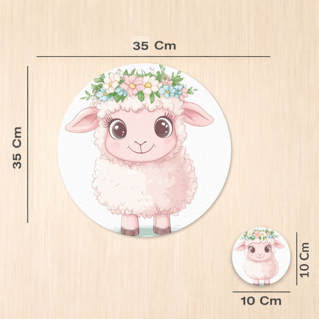 Kawaii Flower Crown Pink Lamb Charger Plate Set 12 Pieces
