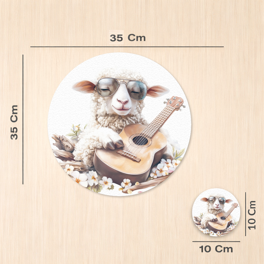 Cool Sheep Playing Ukulele with Flowers Charger Plate Set  12 Pieces