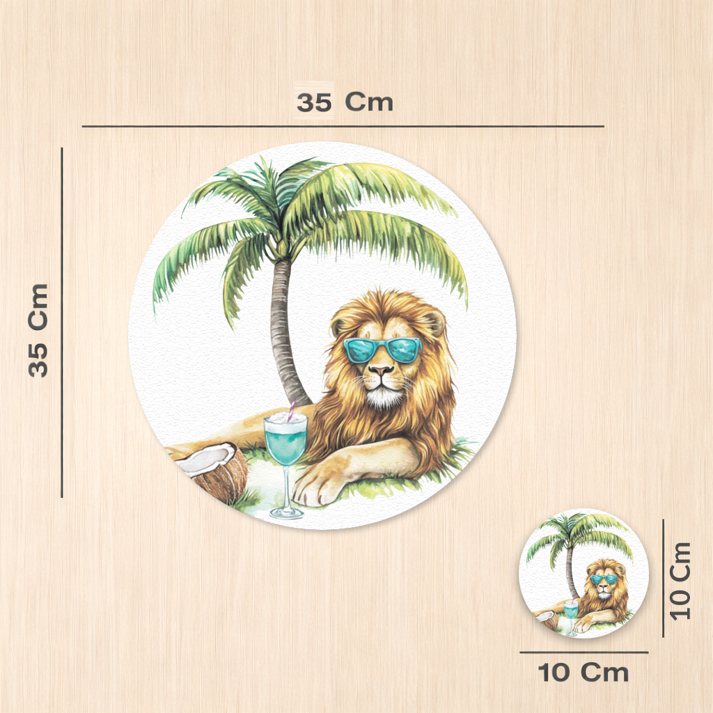Summer Vibe Lion Under Palm Tree Charger Plate Set 12 Pieces