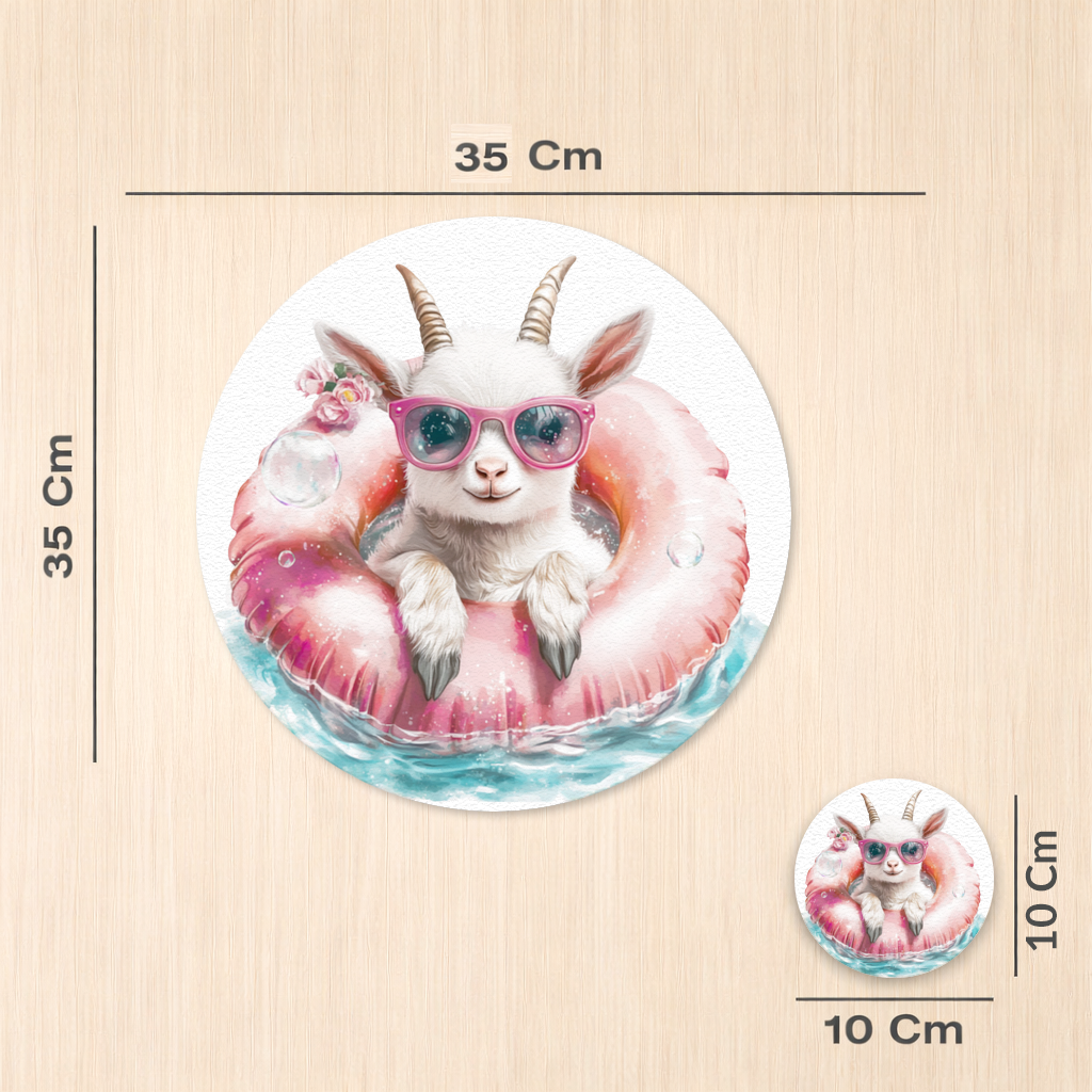 Baby Goat in Pink Pool Ring Charger Plate Set 12 Pieces