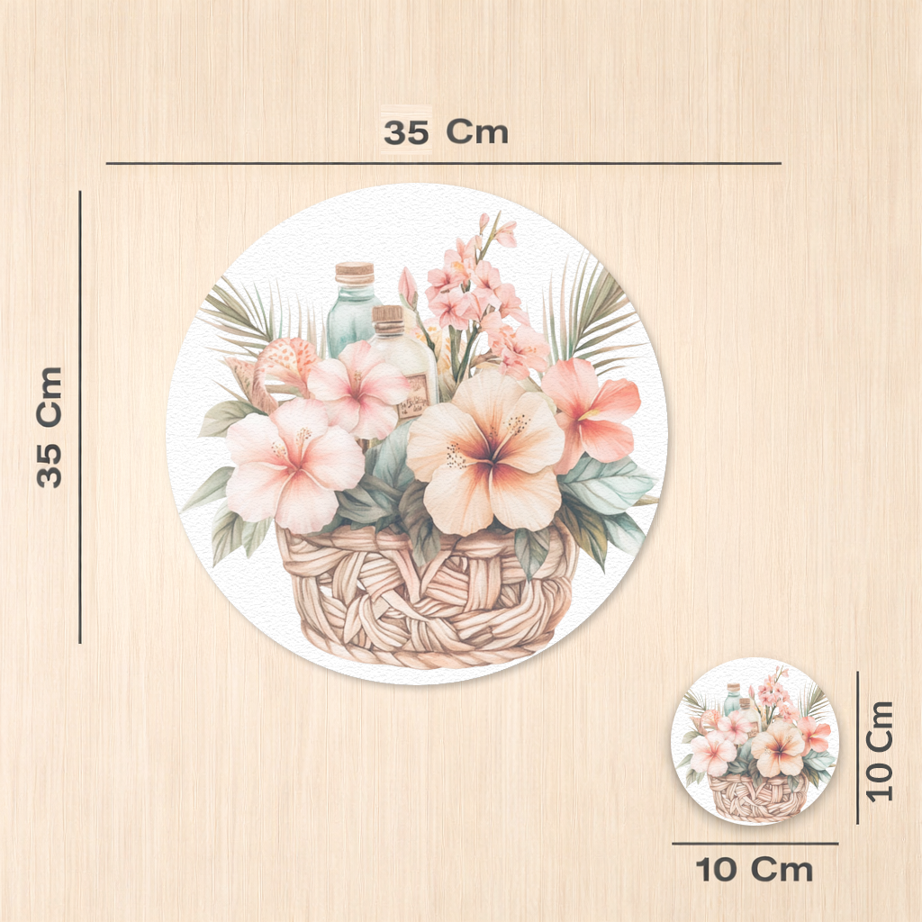 Tropical Hibiscus Flower Woven Basket Charger Plate Set 12 Pieces