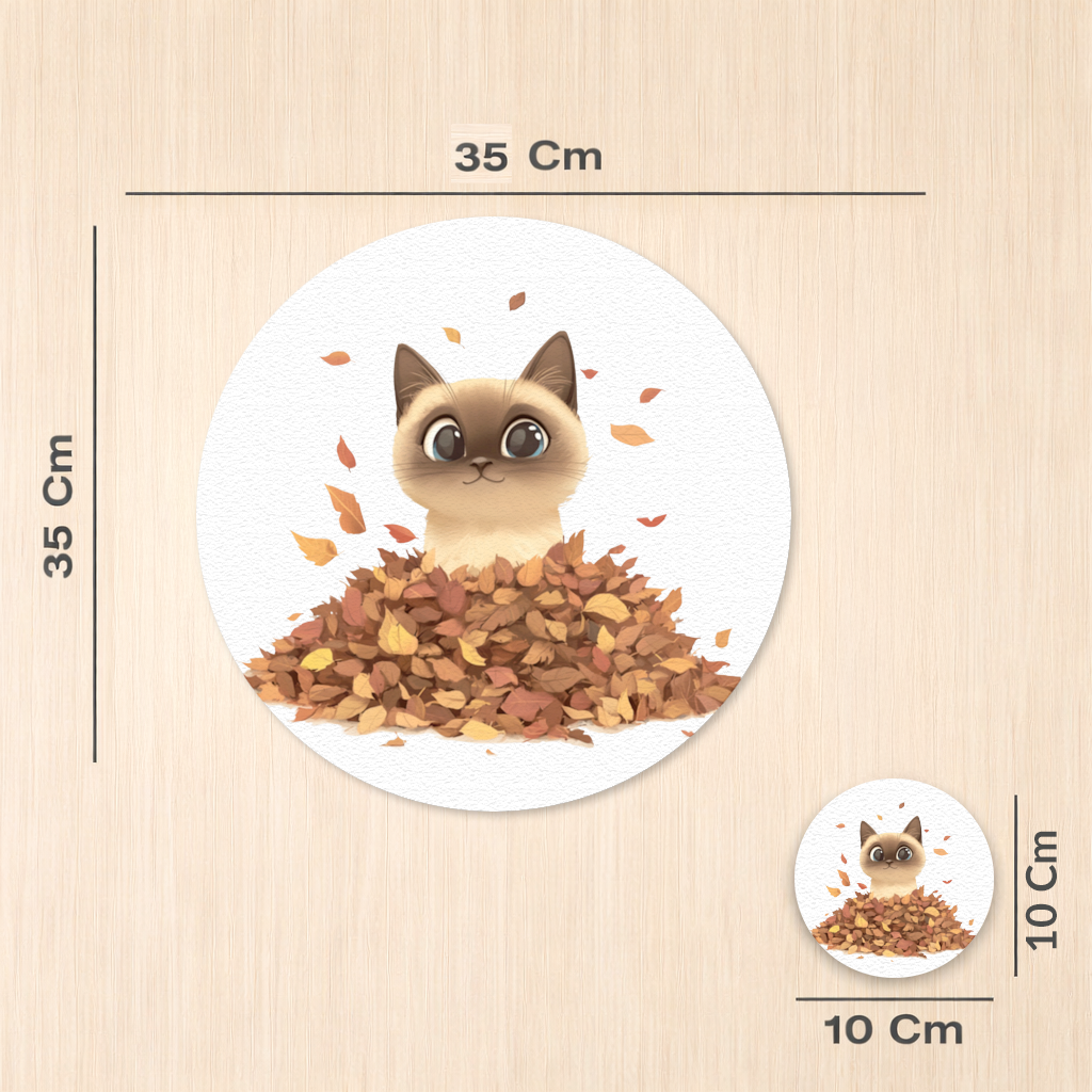 Siamese Cat in Autumn Leaf Pile Charger Plate Set 12 Pieces