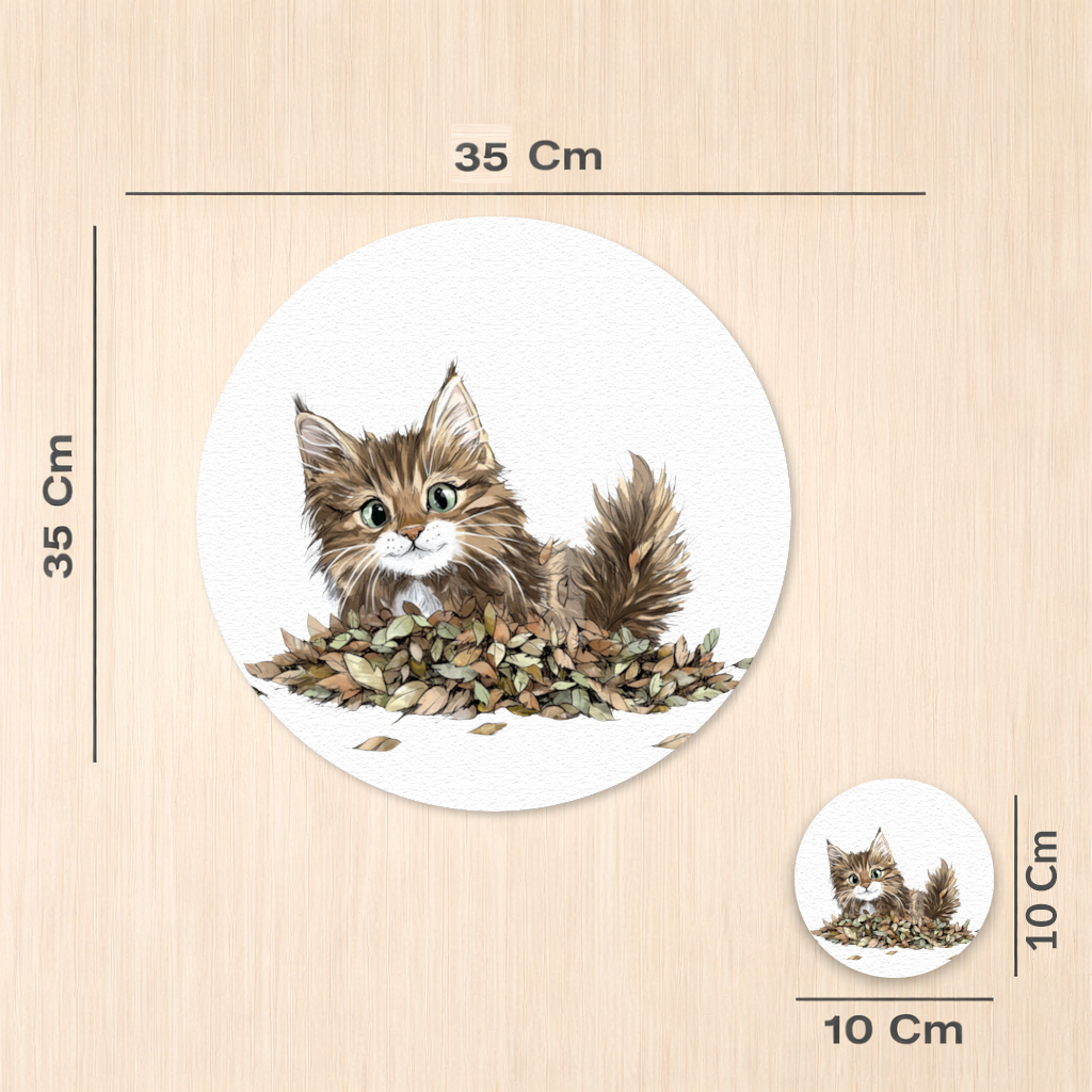 Cute Fluffy Kitten in Autumn Leaves Charger Plate Set 12 Pieces