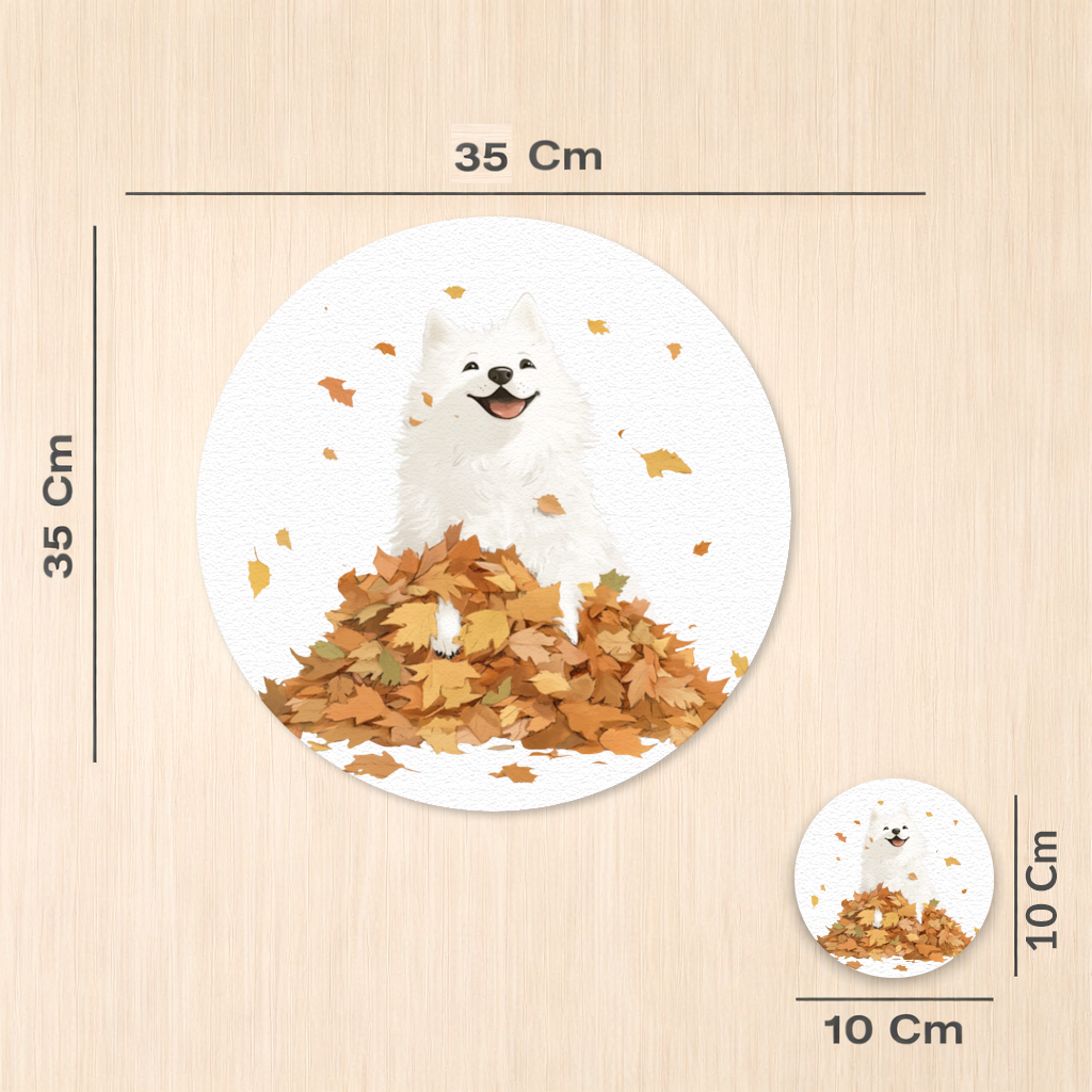 Happy White Dog in Autumn Leaves Charger Plate Set 12 Pieces
