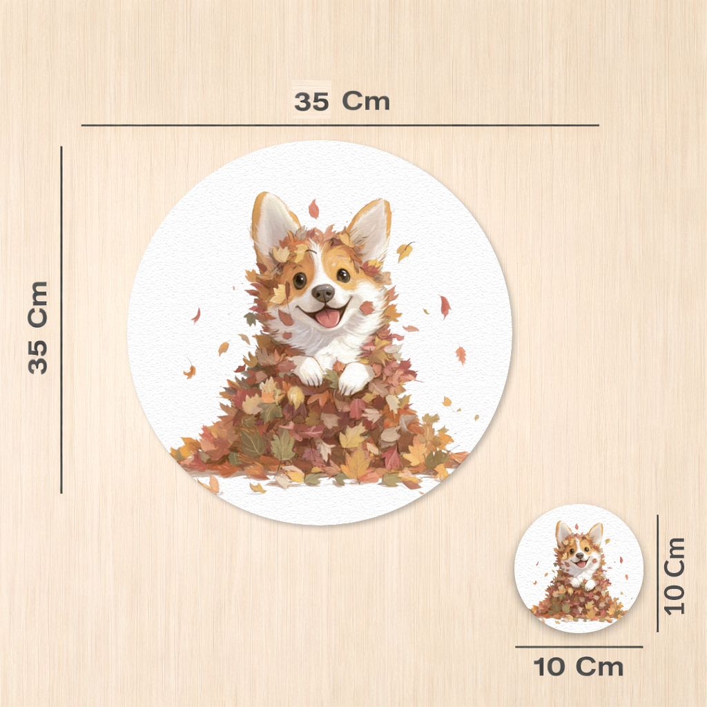 Happy Corgi Puppy in Fall Leaves Charger Plate Set 12 Pieces