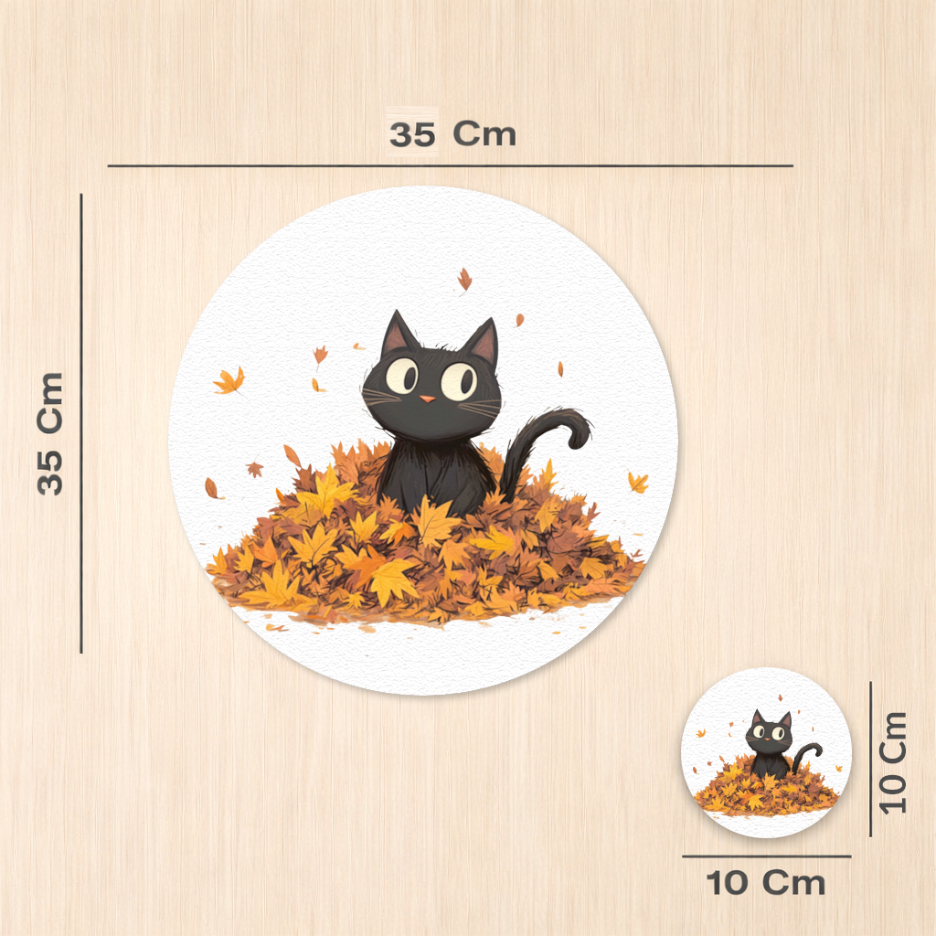 Cute Black Cat in Autumn Leaves Charger Plate Set 12 Pieces