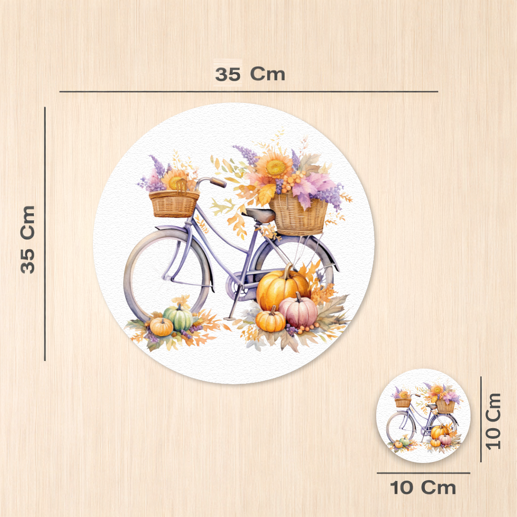 Lavender Autumn Bicycle with Pumpkins Charger Plate Set 12 Pieces