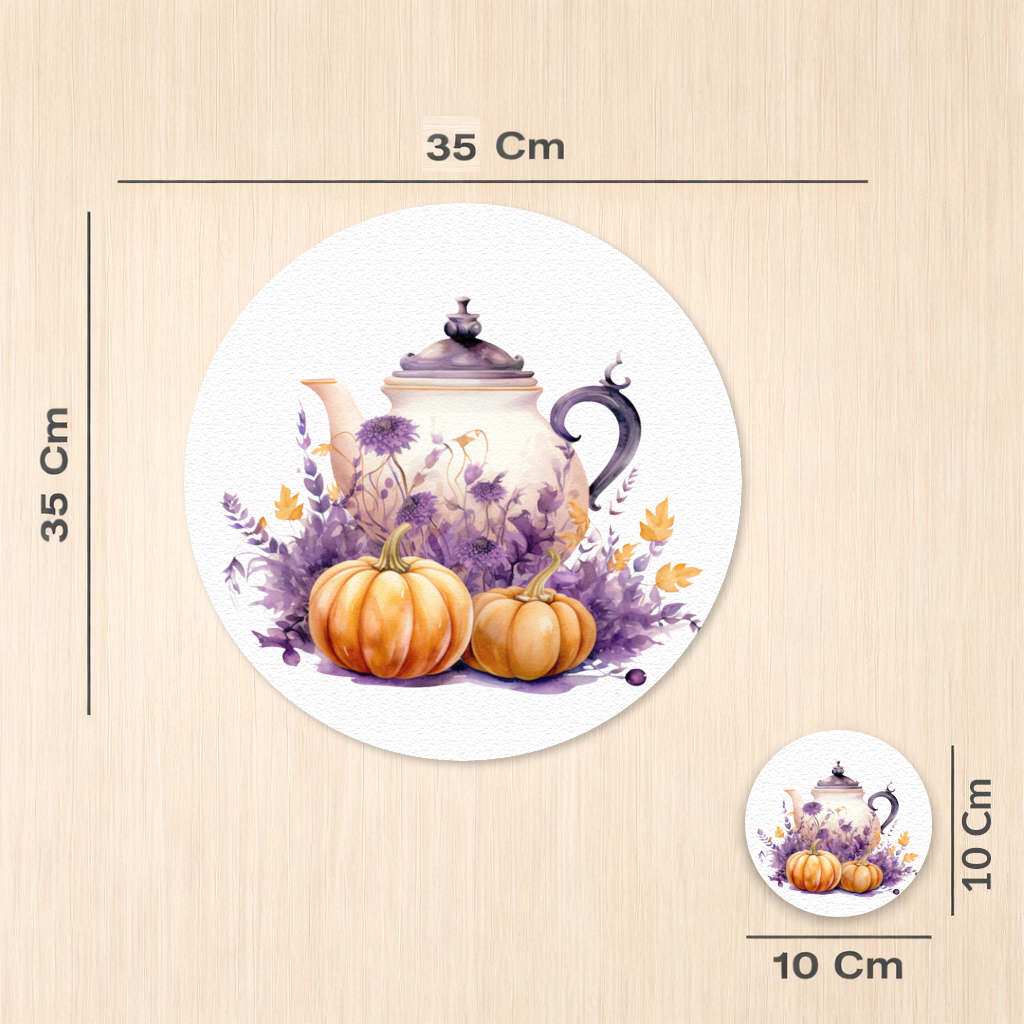 Vintage Purple Floral Pumpkin Teapot Charger Plate Set 12 Pieces