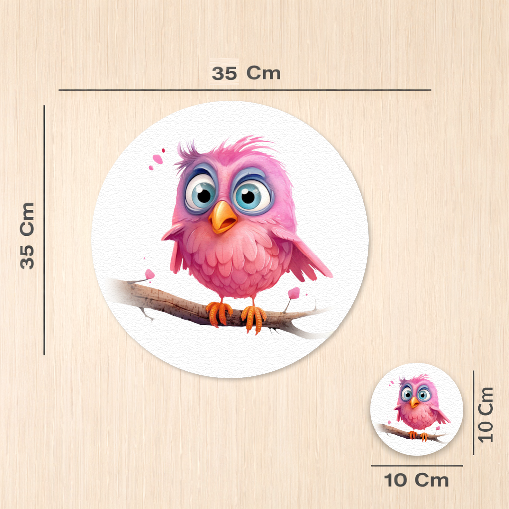 Cute Pink Bird with Large Blue Eyes Charger Plate Set 12 Pieces