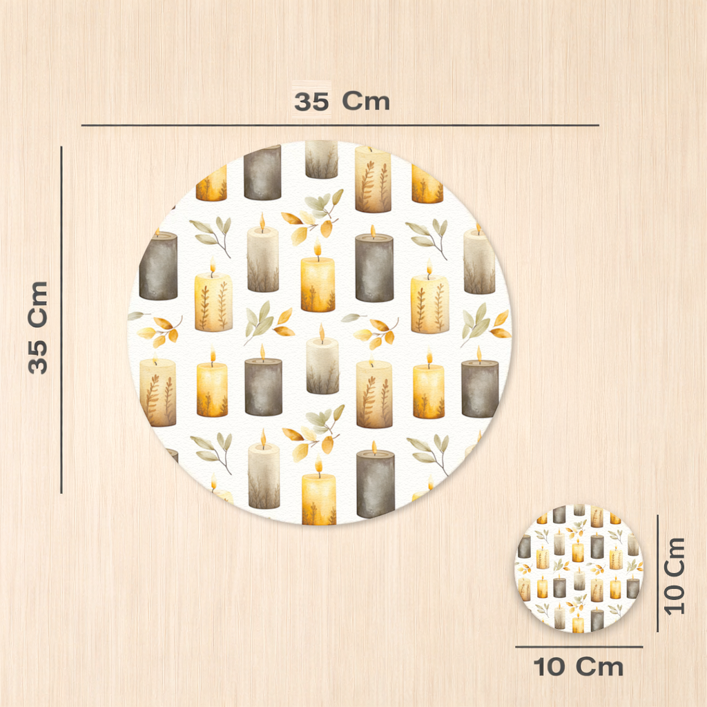 Warm Neutral Autumn Candles and Leaves Charger Plate Set 12 Pieces