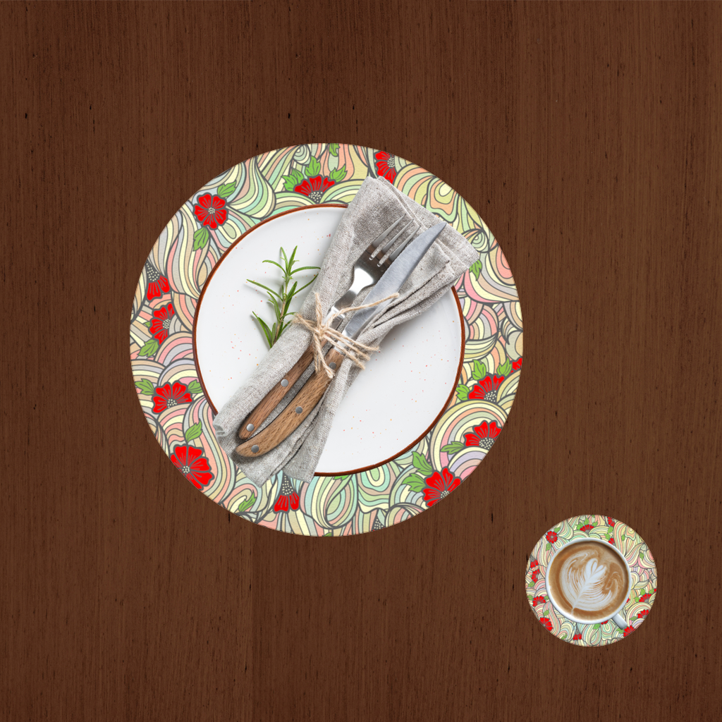 Floral Retro Wavy Pattern Charger Plate Set 12 Pieces
