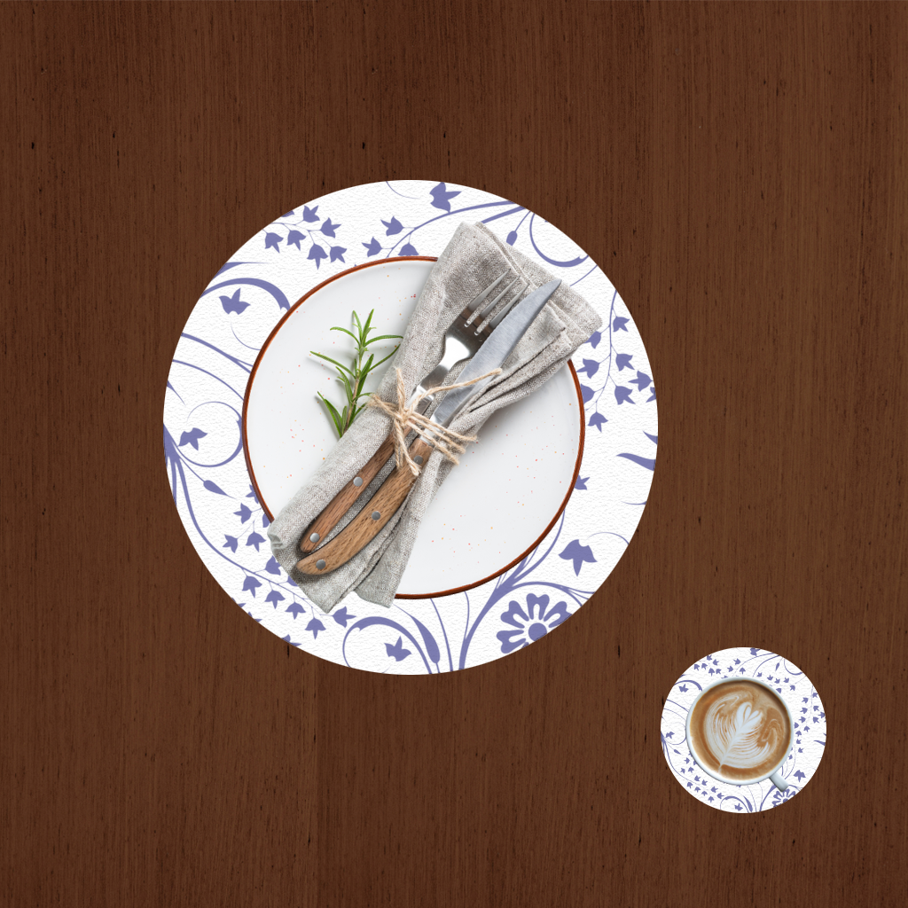 Blue White Vintage Floral Pattern Charger Plate Set 12 Pieces