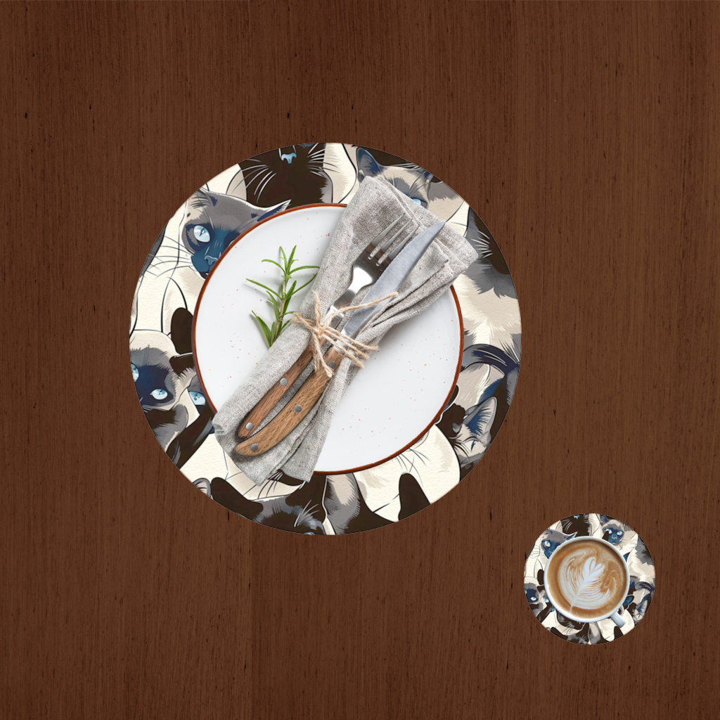 Blue Eyed Siamese Cat Elegant Illustration Pattern Charger Plate Set 12 Pieces