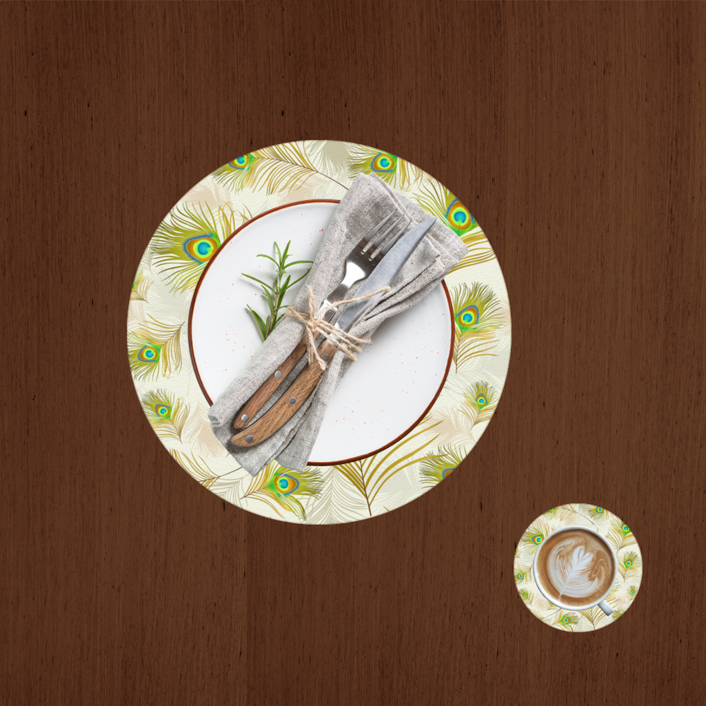 Elegant Peacock Feathers and Exotic Nature Seamless Pattern Charger Plate Set 12 Pieces