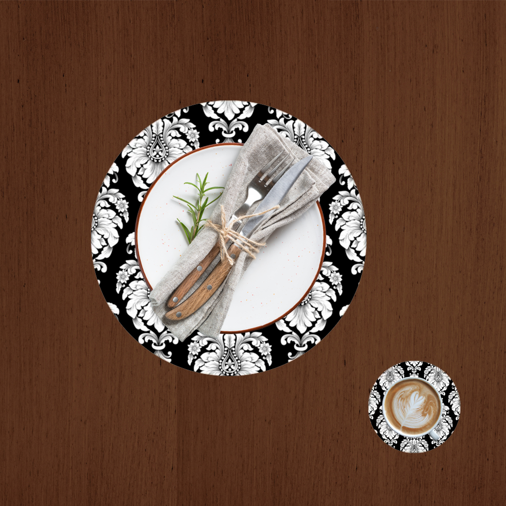 Black and White Baroque Floral Pattern Charger Plate Set 12 Pieces