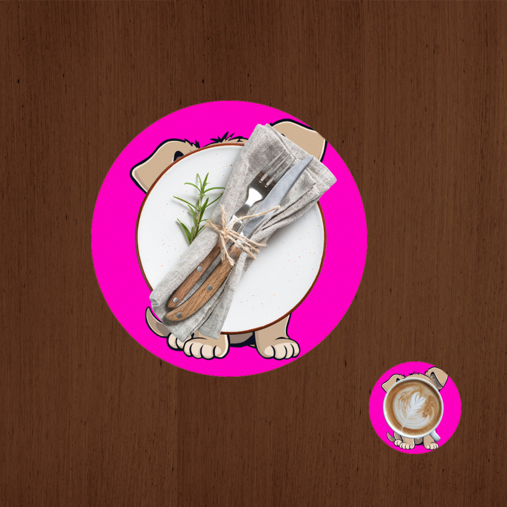 Cute Dog Illustration on Pink Background Charger Plate Set 12 Pieces
