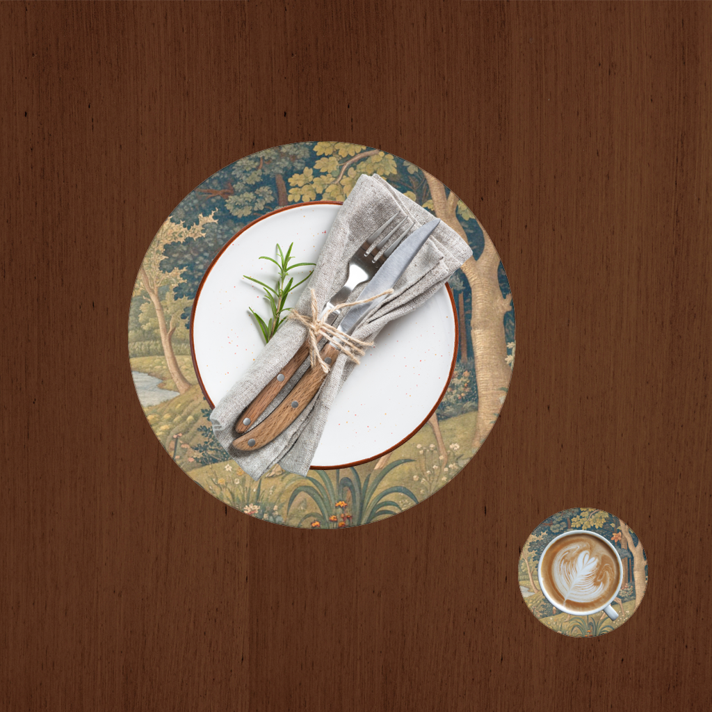 Noble Deer in Forest Landscape Classic Art Illustration Charger Plate Set 12 Pieces