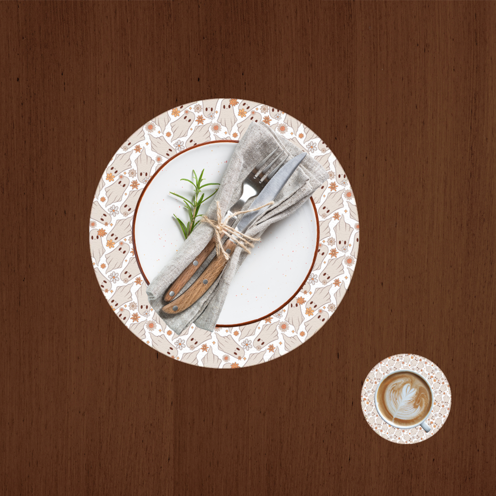 Retro Floral Cute Ghost Seamless Pattern Charger Plate Set 12 Pieces