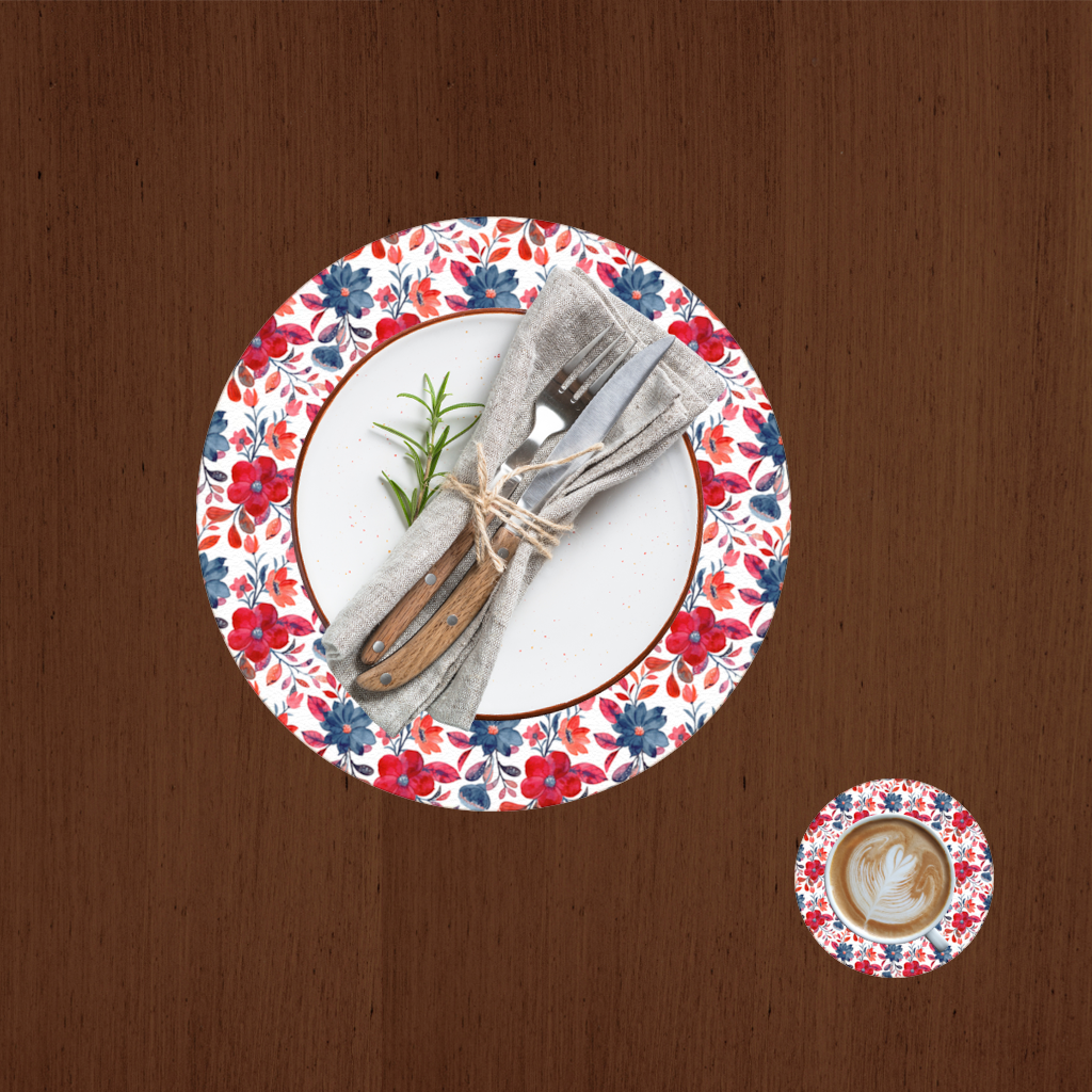 Watercolor Red Navy Floral Charger Plate Set 12 Pieces