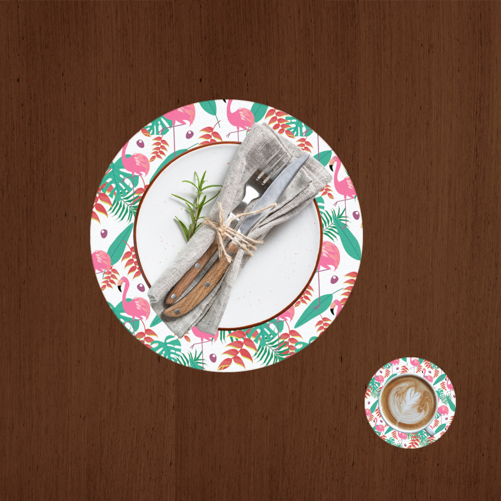 Pink Flamingo Tropical Leaves Charger Plate Set 12 Pieces