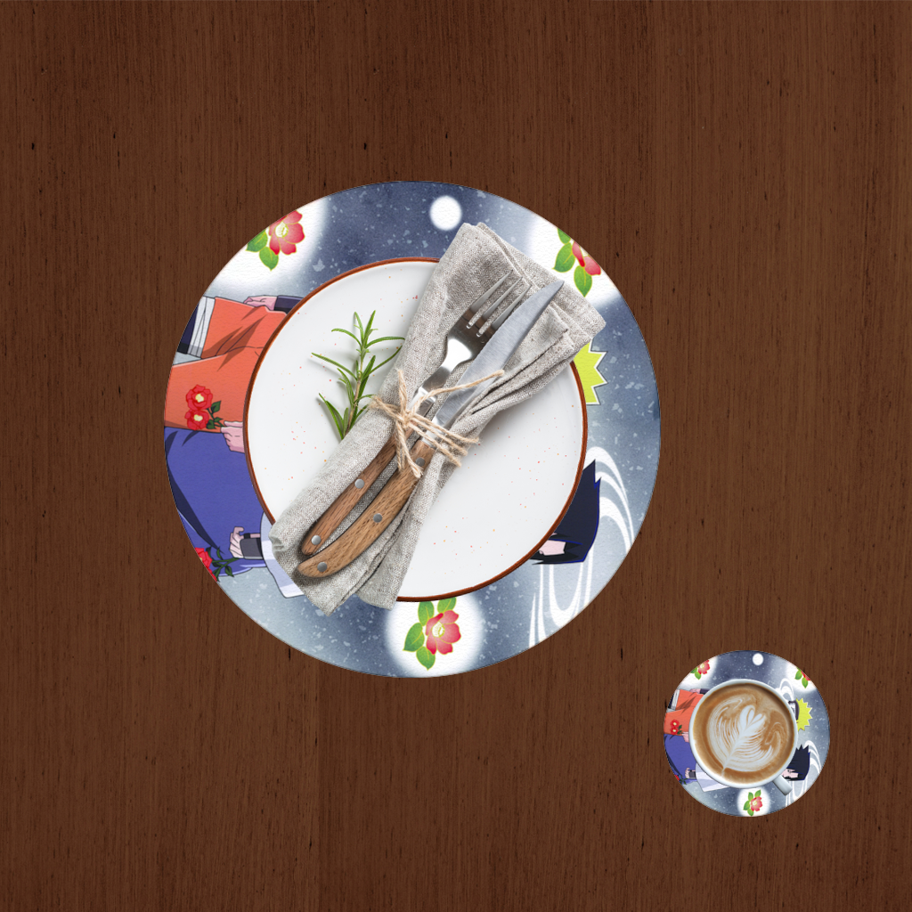 Two Rival Warriors with Red Camellias Charger Plate Set  12 Pieces