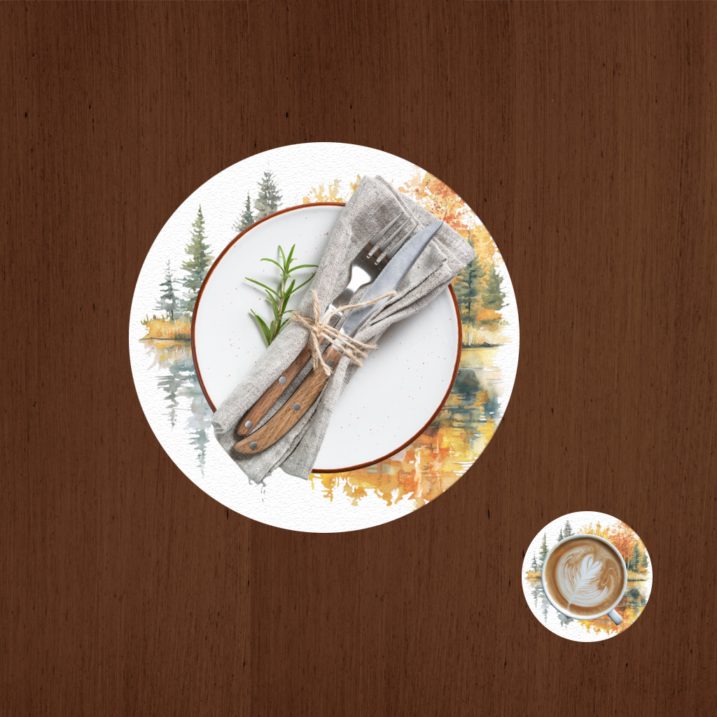 Lakeside Log Cabin Autumn Landscape Charger Plate Set  12 Pieces